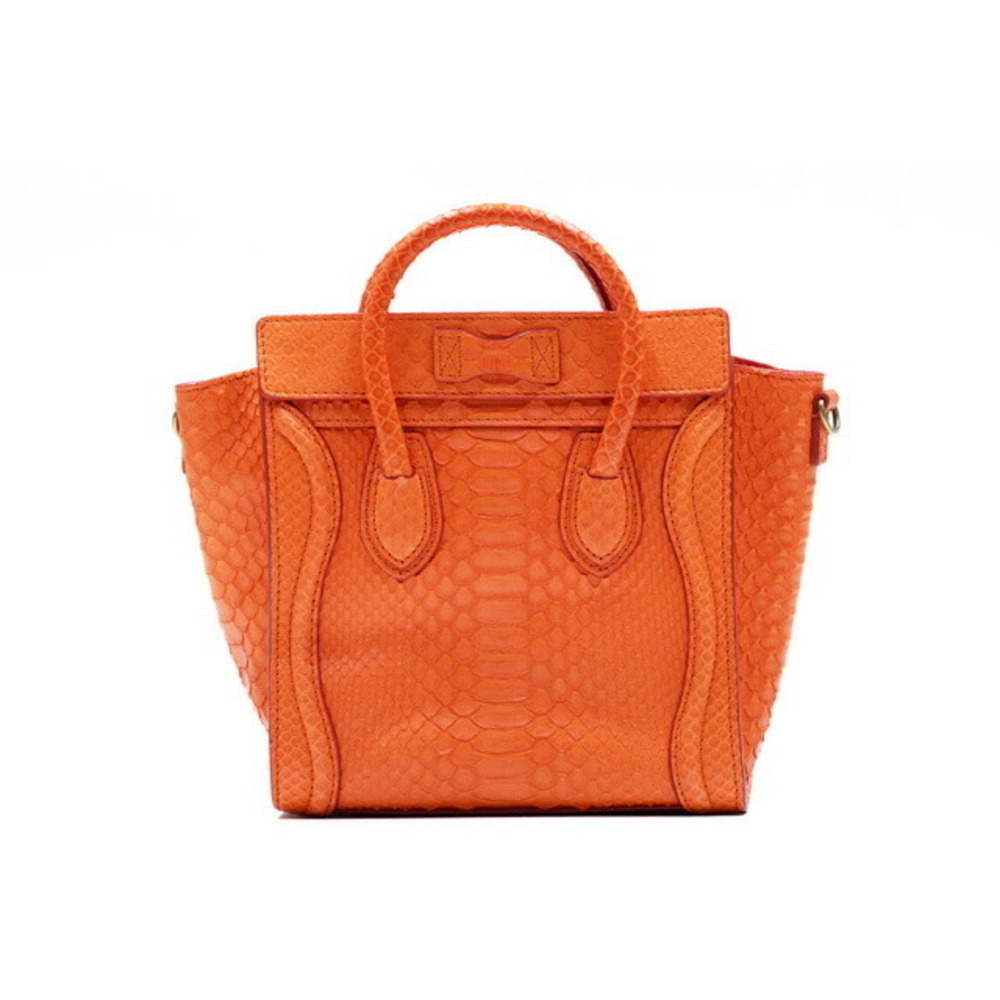 Celine bag shoulder Shopper strap Luggage handbag leather orange python